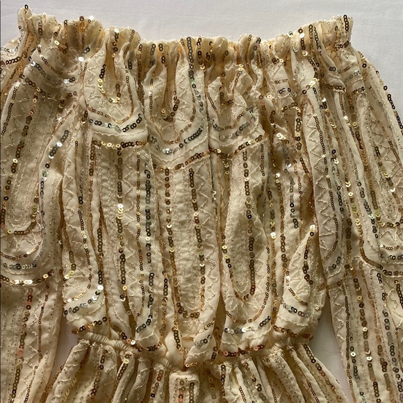 Sequin Embellished Cream Romper. Color Ivory - Picture 4 of 9